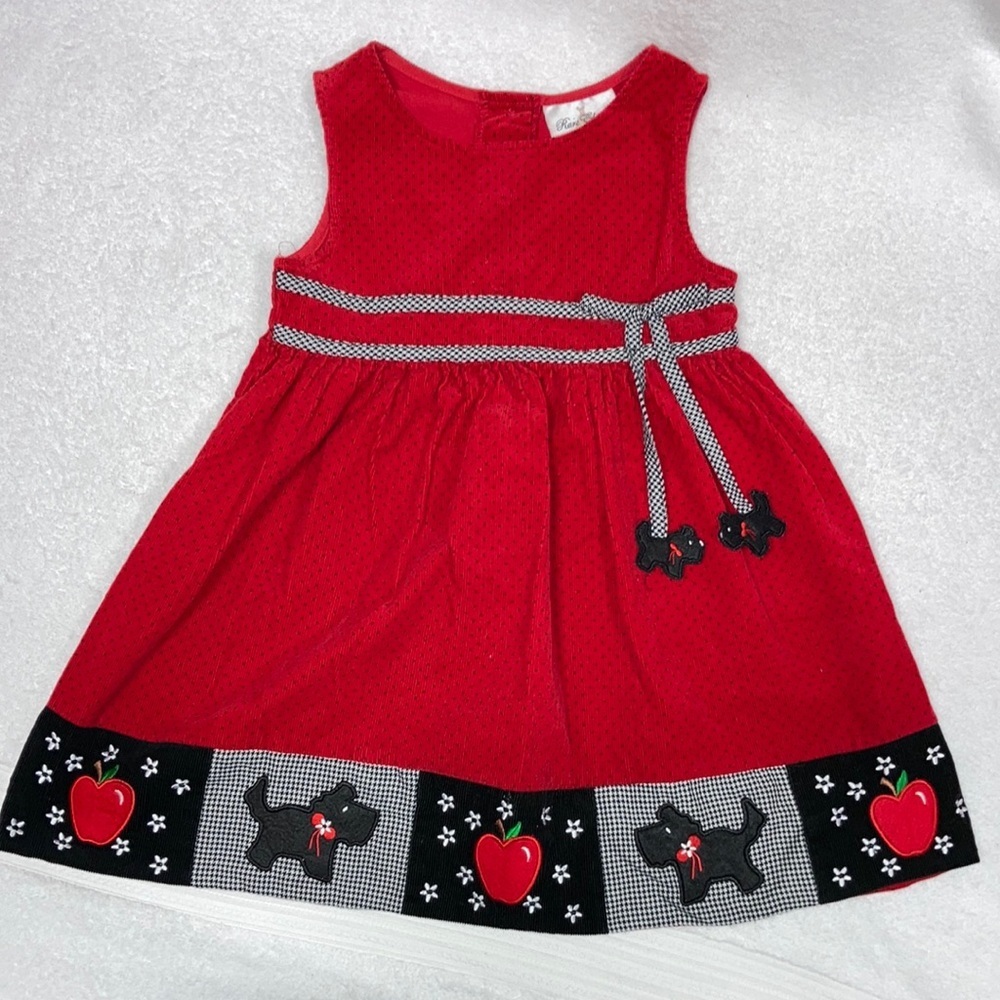 Vintage Rare Editions red corduroy apple Scottie dog houndstooth jumper size 5